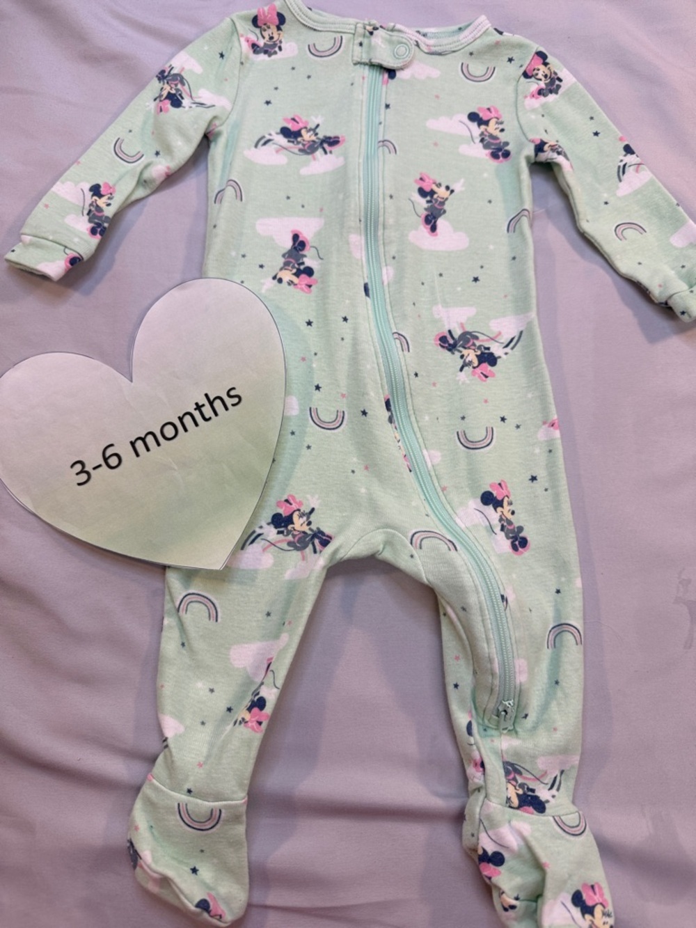 Disney Mint Green Minnie Mouse Footed Pajamas with Rainbows